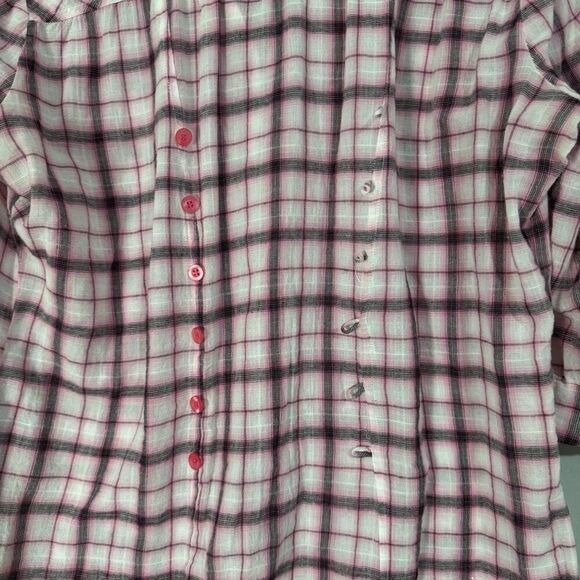 Seven7 Jeans Hot Pink Plaid Double Button Down Half Sleeve Cotton Shirt L - Picture 5 of 6